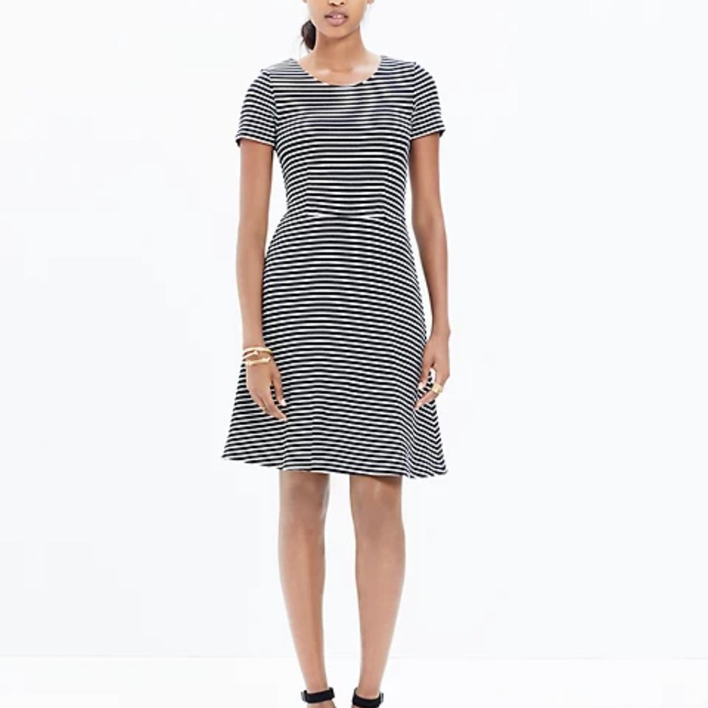 Madewell Gallerist Black and White Striped Dress Short Sleeve Dress